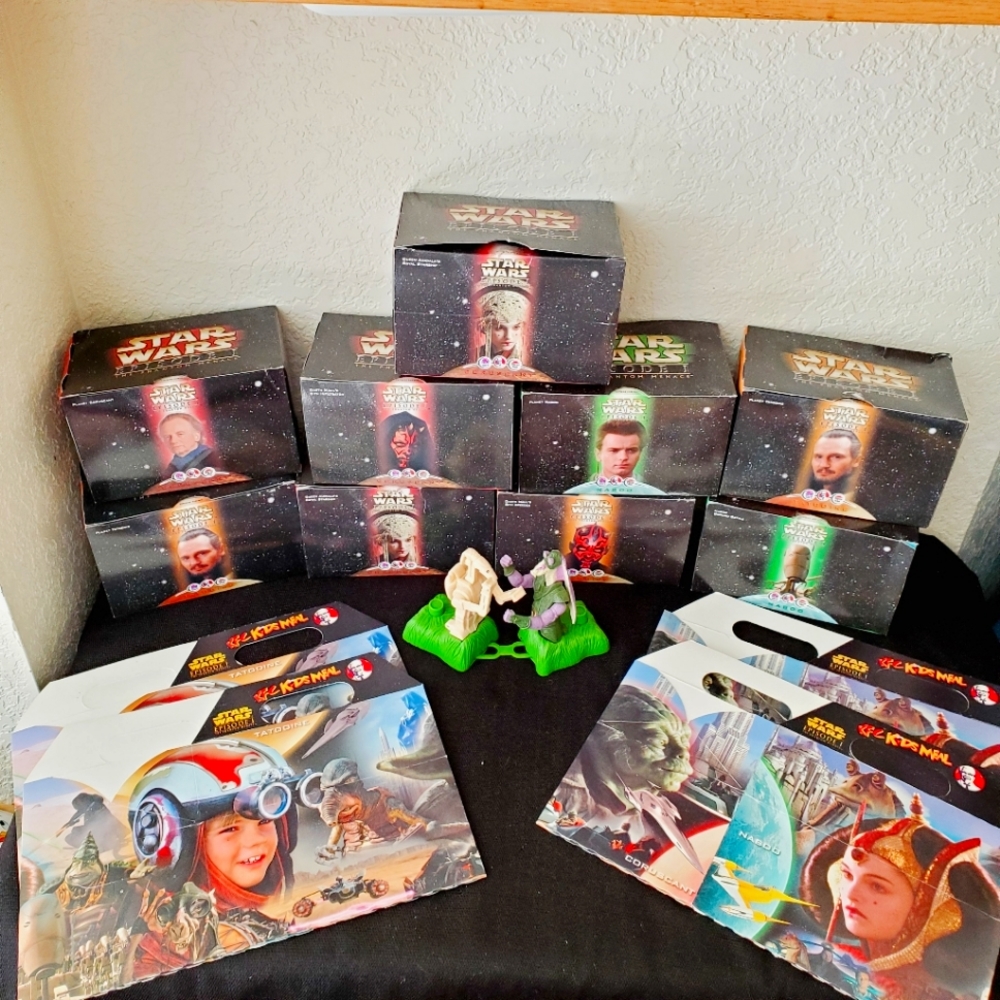 Vtg 90's Star Wars Episode 1 Phantom Menace Promo Toys & Box Big Collection Lot